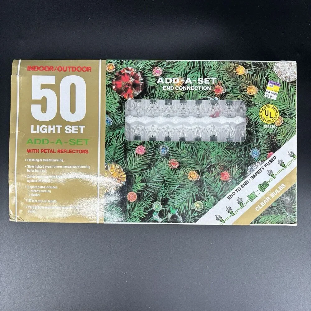 Vintage Petals Reflector Christmas Lights Clear White 50ct Add A Strand New Oak